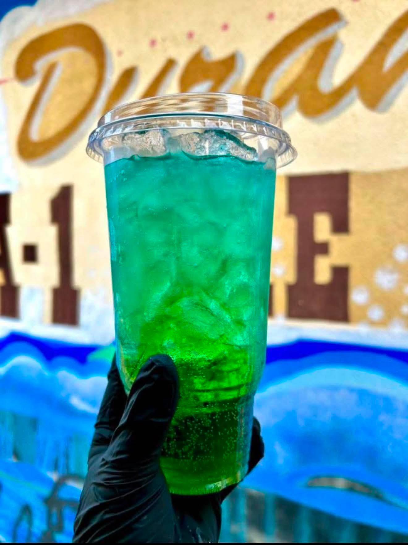 Bright green matcha drink